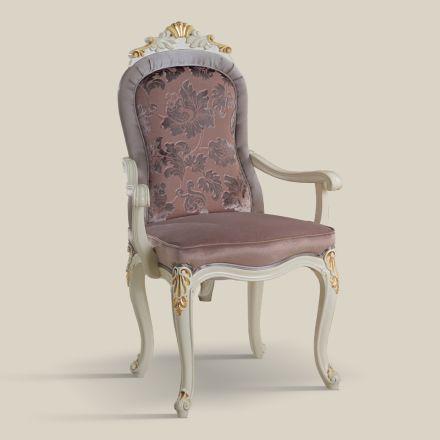 Klassisk stol hvidt træ og polstret stof lavet i Italien - barok Viadurini