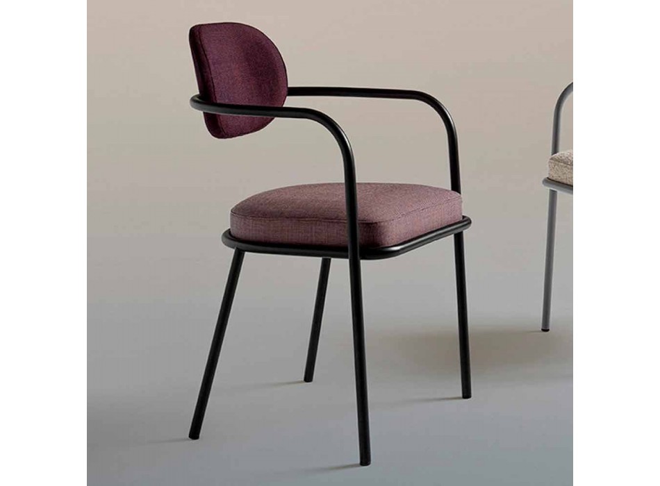Vintage designstol med armlæn i stål og farvet stof - Ula Viadurini