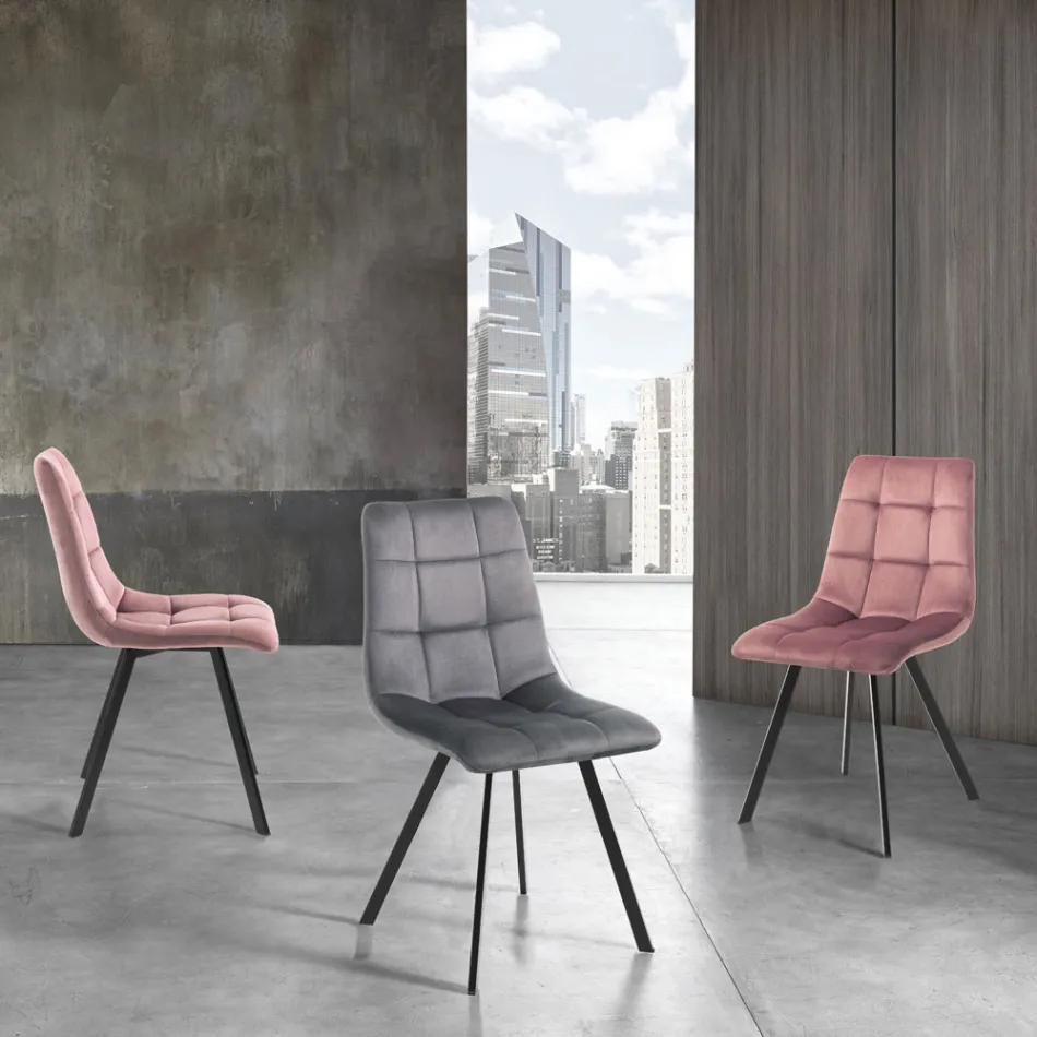 Stof køkkenstol med sorte metalben 4 stk - lyseblå Viadurini