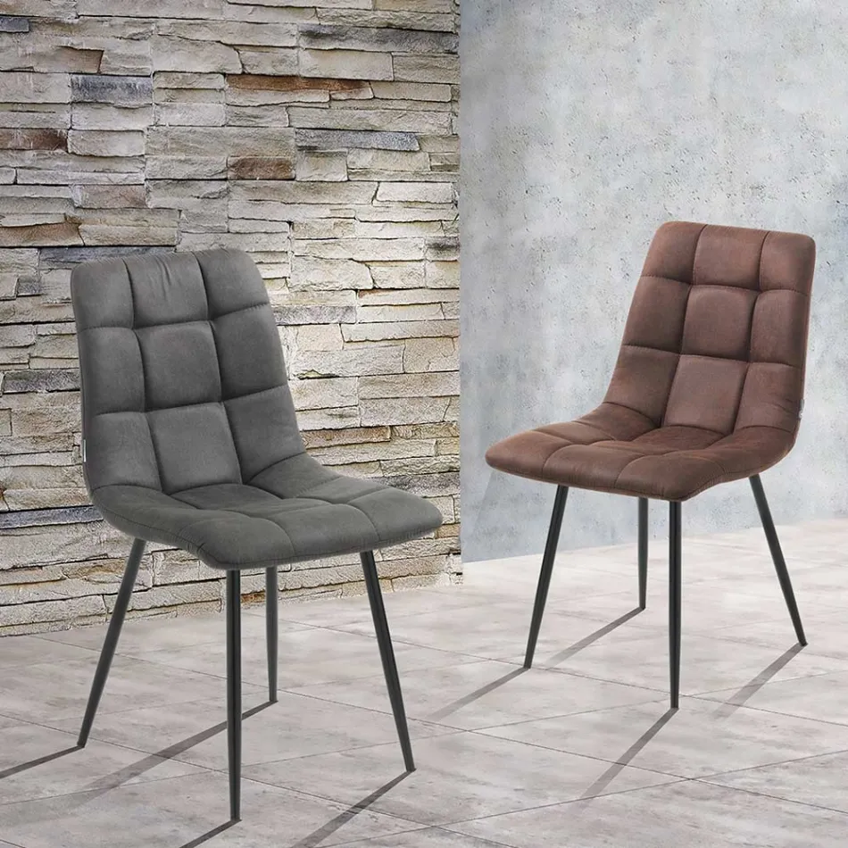 Stof køkkenstol med sorte metalben 4 stk - lyseblå Viadurini