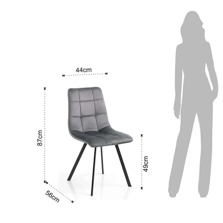 Stof køkkenstol med sorte metalben 4 stk - lyseblå Viadurini