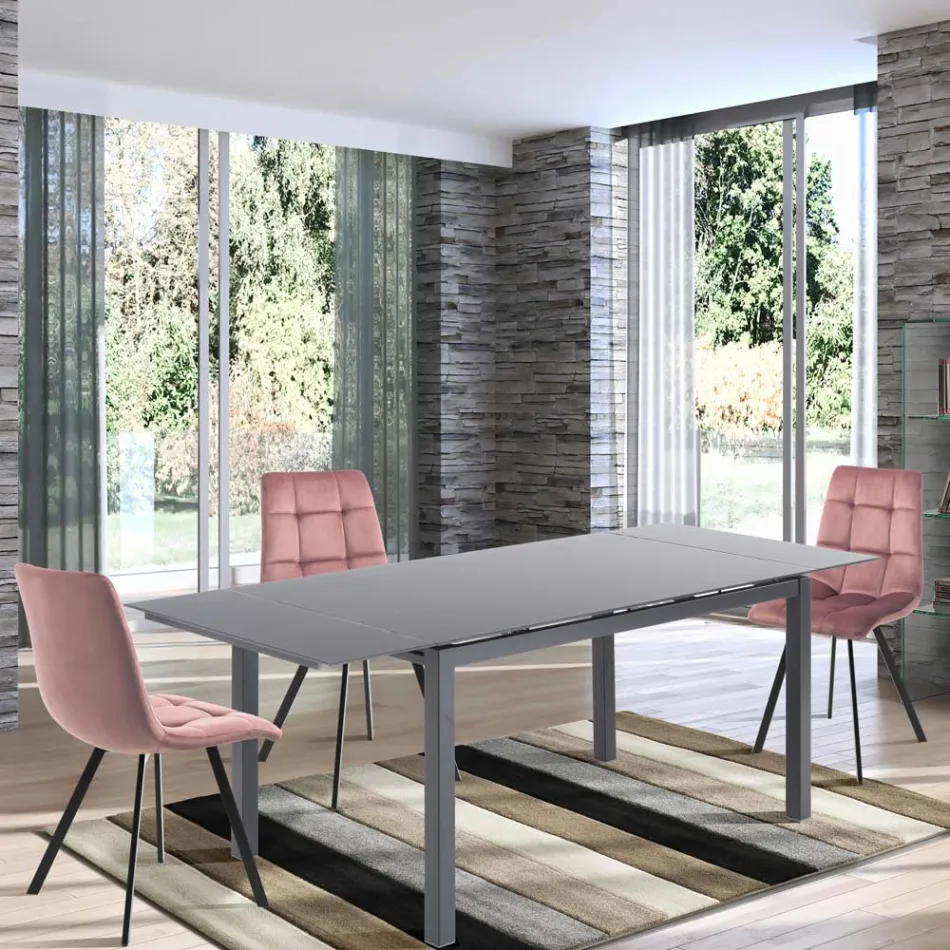 Stof køkkenstol med sorte metalben 4 stk - lyseblå Viadurini