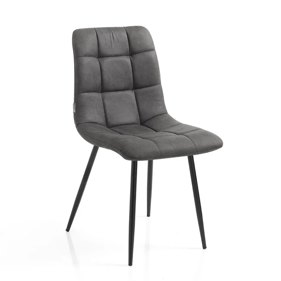 Stof køkkenstol med sorte metalben 4 stk - lyseblå Viadurini