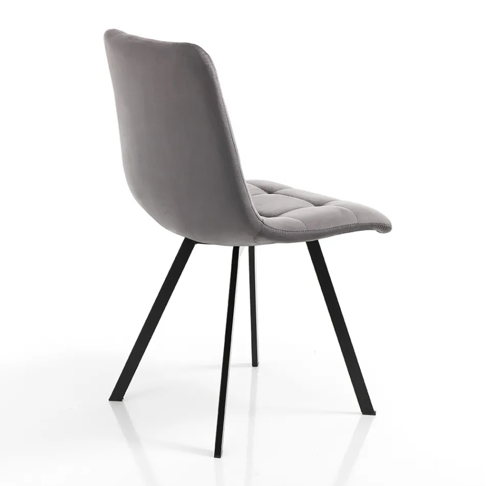 Stof køkkenstol med sorte metalben 4 stk - lyseblå Viadurini