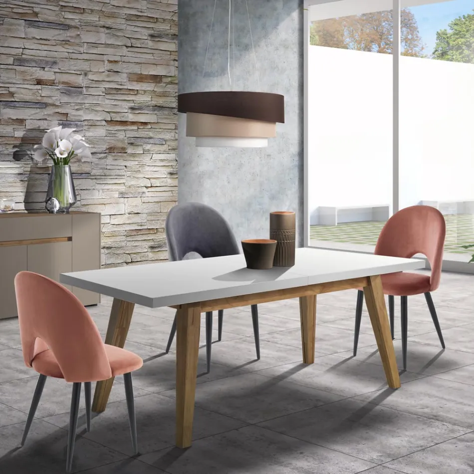 Køkkenstol i fløjlseffekt stof og metal 4 stykker - Renetta Viadurini