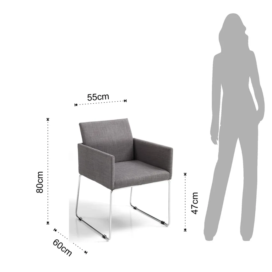 Køkkenstol i gråt stof med metalunderstel 2 stykker - lukker Viadurini
