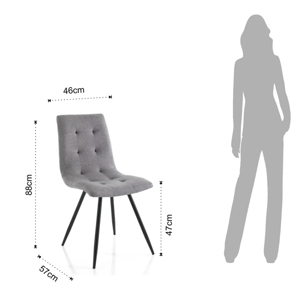 Køkkenstol i gråt stof og matsort metal 2 stk - Scirocco Viadurini