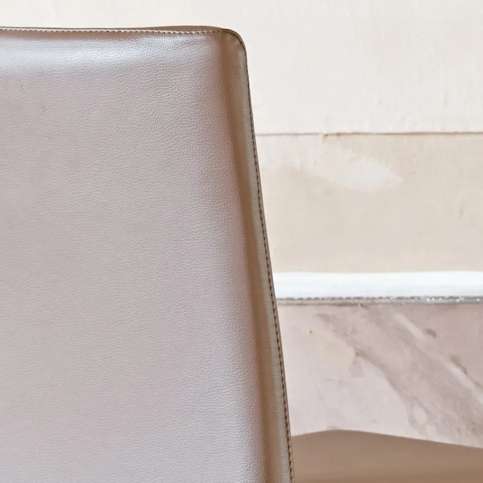 Køkkenstol betrukket med læder med askestruktur Made in Italy - Sunny Viadurini