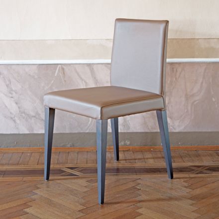 Køkkenstol betrukket med læder med askestruktur Made in Italy - Sunny Viadurini