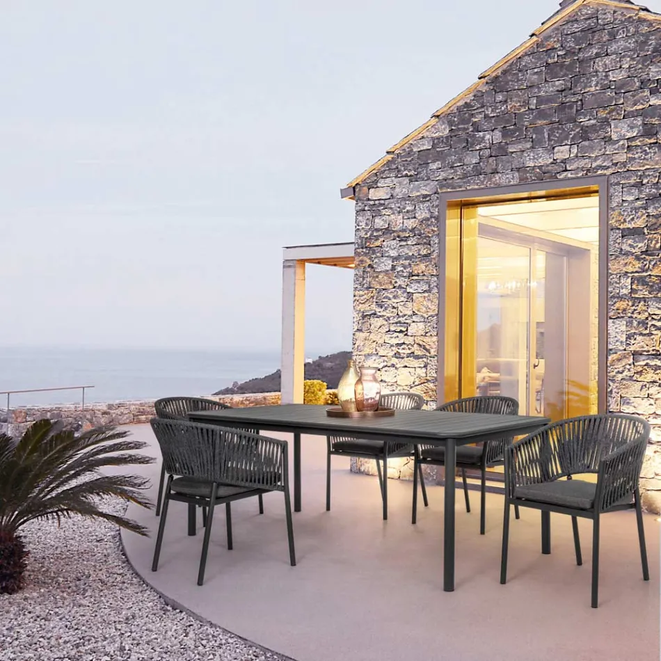 Stabelbar udendørsstol med stofsæde, Homemotion 4 stykker - Aleandro Viadurini