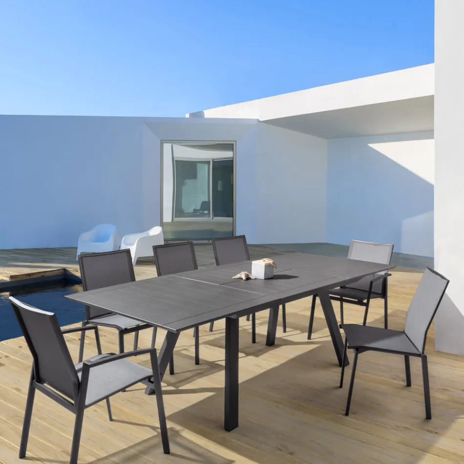 Stabelbar udendørs stol i aluminium og tekstilen, Homemotion 4 stykker - Serge Viadurini