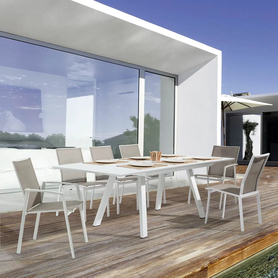 Stabelbar udendørs stol i aluminium og tekstilen, Homemotion 4 stykker - Serge Viadurini