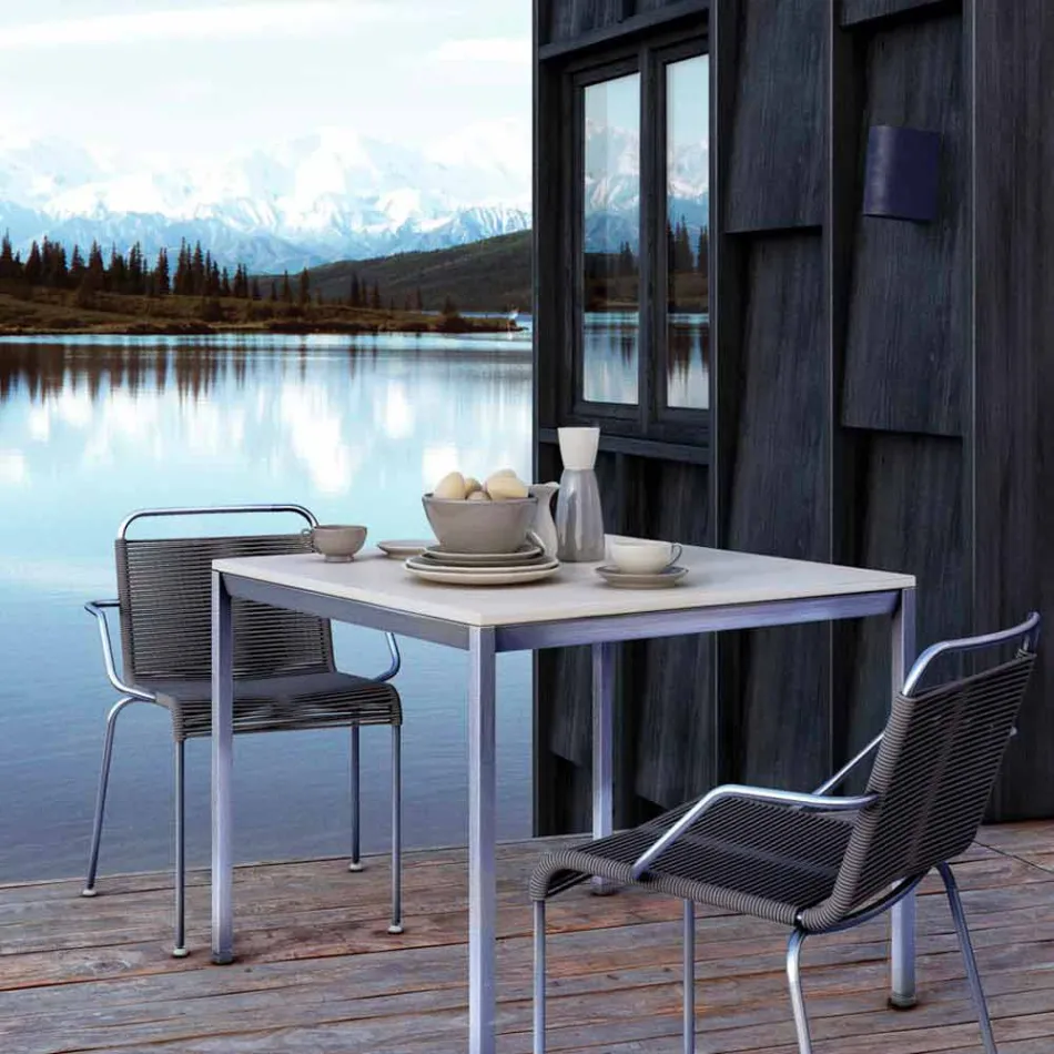 Udendørs stol i stål med armlæn og snor fremstillet i Italien - Madagaskar2 Viadurini