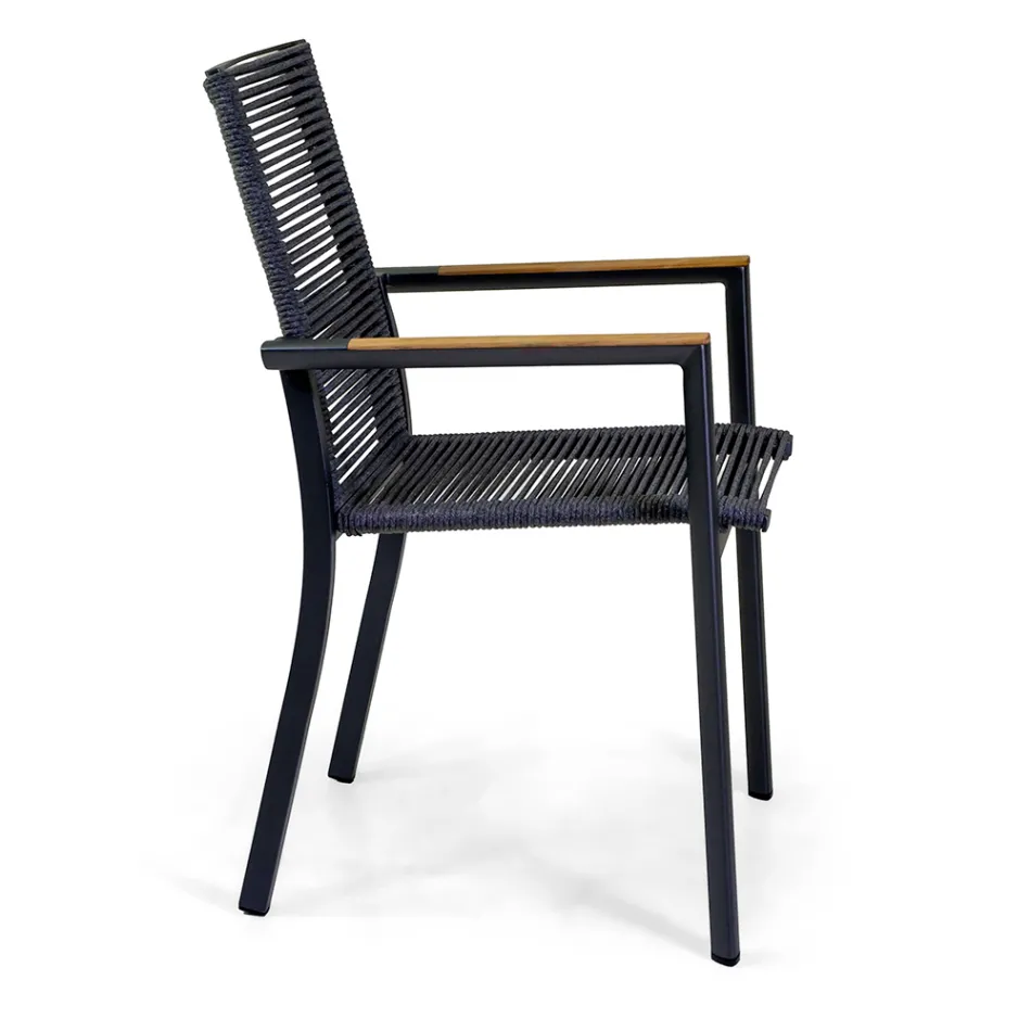 Udendørs stol i aluminium, sæde og ryglæn i reb - Detalje Viadurini