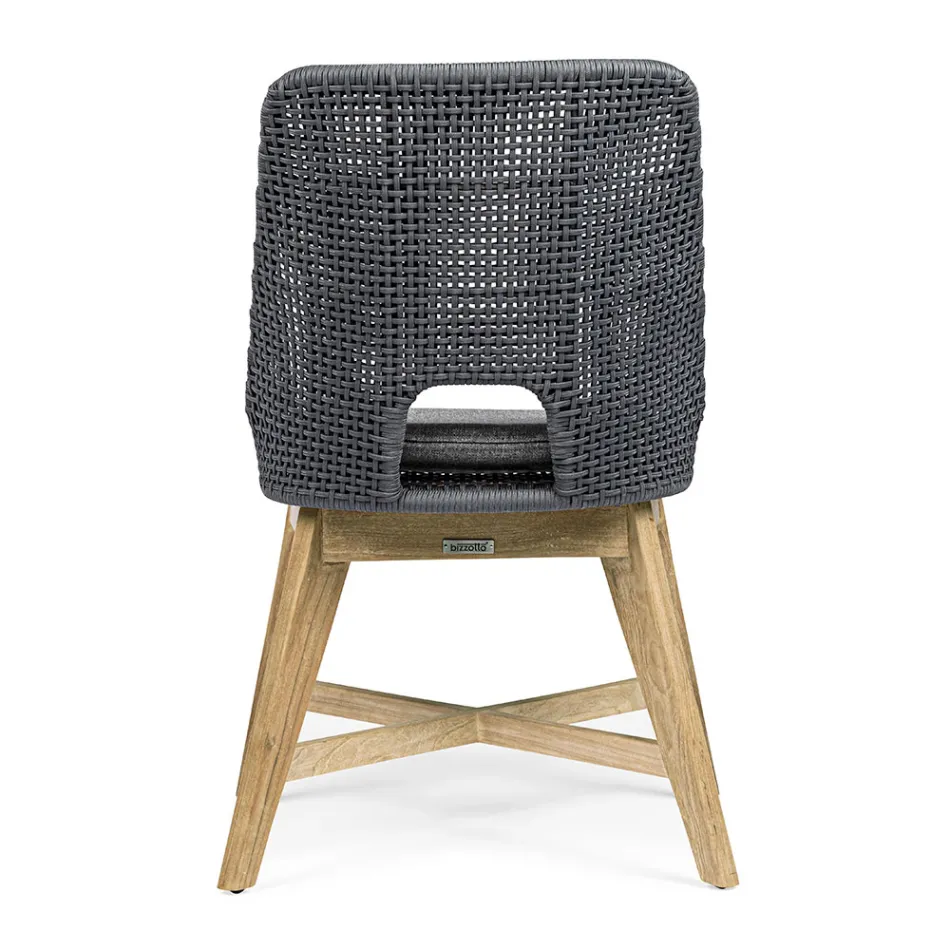 Udendørs stol i reb og stof med teakbase, Homemotion 2 stykker - Lesya Viadurini