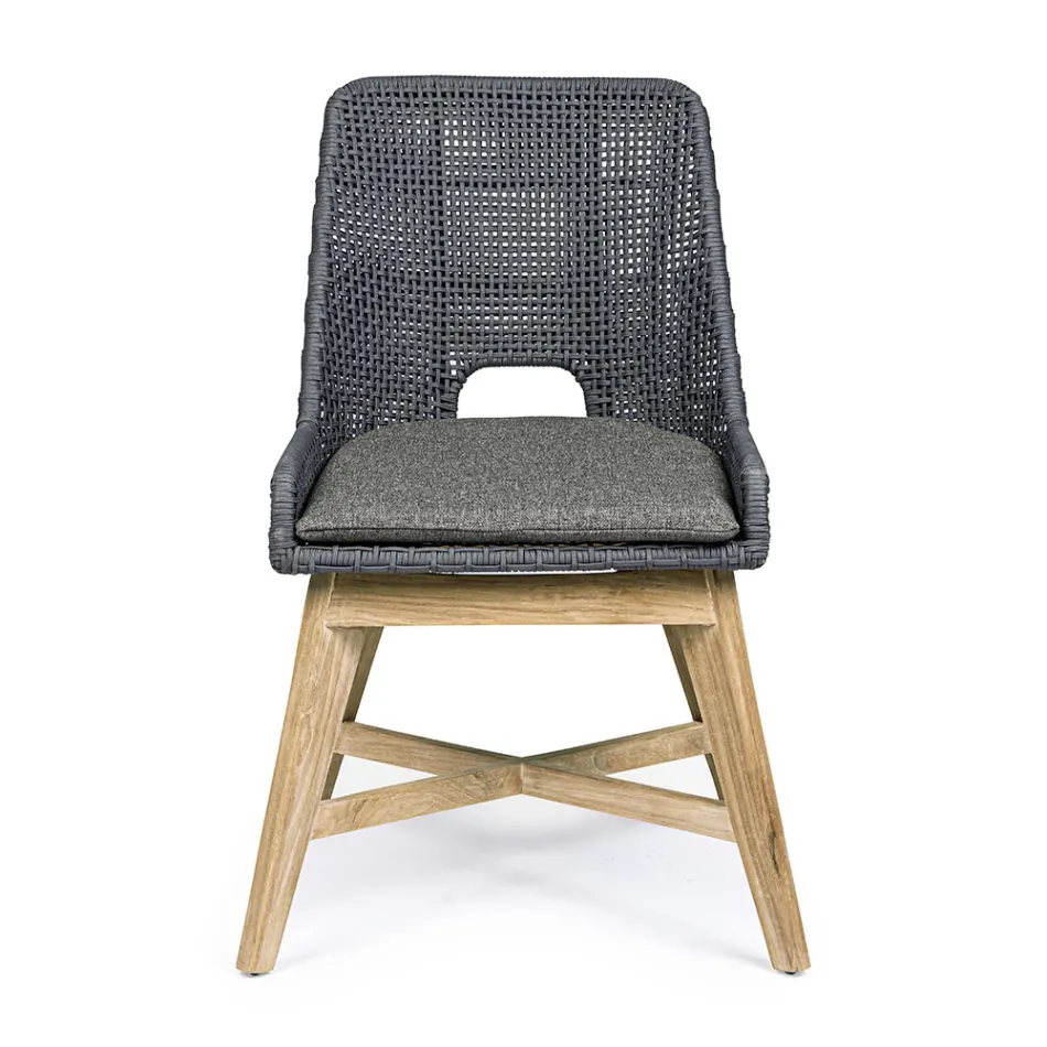 Udendørs stol i reb og stof med teakbase, Homemotion 2 stykker - Lesya Viadurini