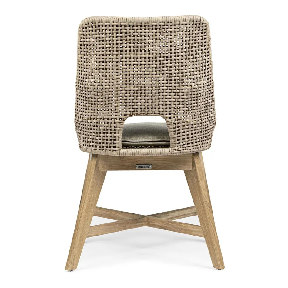 Udendørs stol i reb og stof med teakbase, Homemotion 2 stykker - Lesya Viadurini