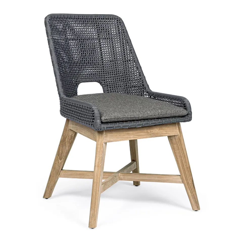 Udendørs stol i reb og stof med teakbase, Homemotion 2 stykker - Lesya Viadurini