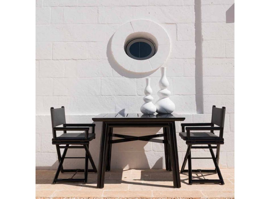 Udendørs stol i naturligt træ eller sort og genlukkeligt designstof - Suzana Viadurini