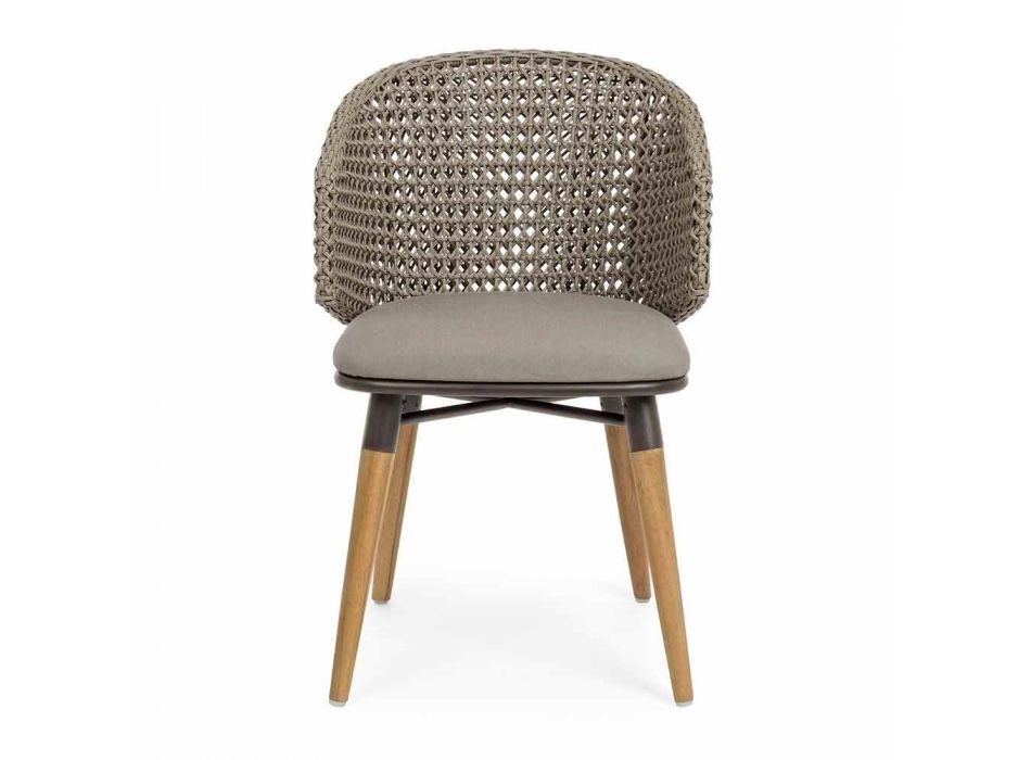 Tortora udendørs stol i træ, aluminium og hjemmefølelsesstof - Luana Viadurini
