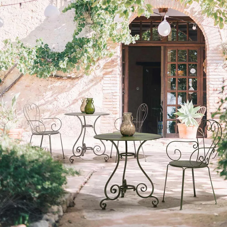 Havestol med armlæn Shabby Chic design i stål - fortryllelse Viadurini