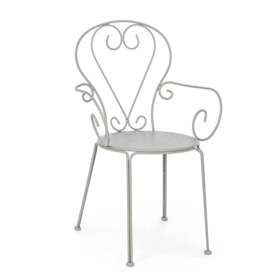 Havestol med armlæn Shabby Chic design i stål - fortryllelse Viadurini