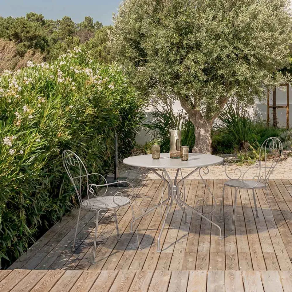 Havestol med armlæn Shabby Chic design i stål - fortryllelse Viadurini