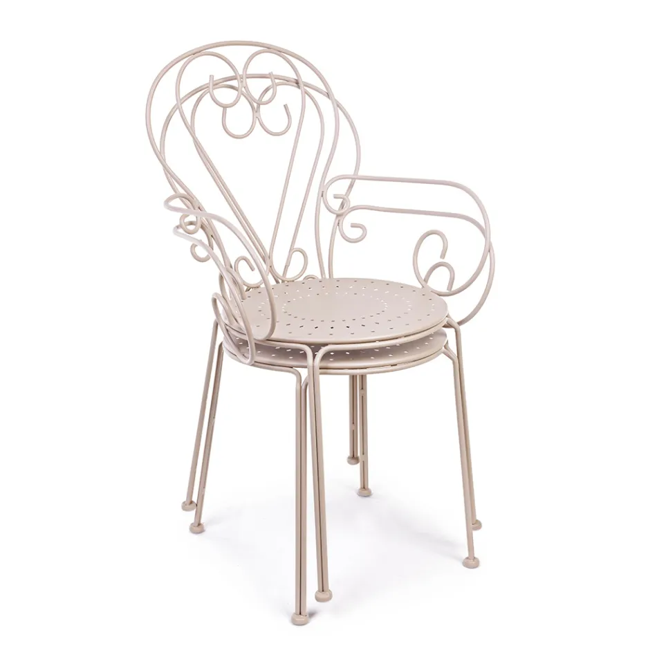 Havestol med armlæn Shabby Chic design i stål - fortryllelse Viadurini