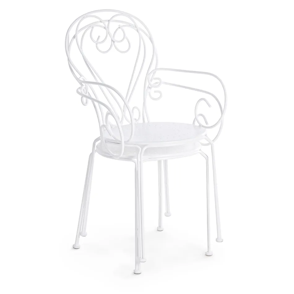 Havestol med armlæn Shabby Chic design i stål - fortryllelse Viadurini