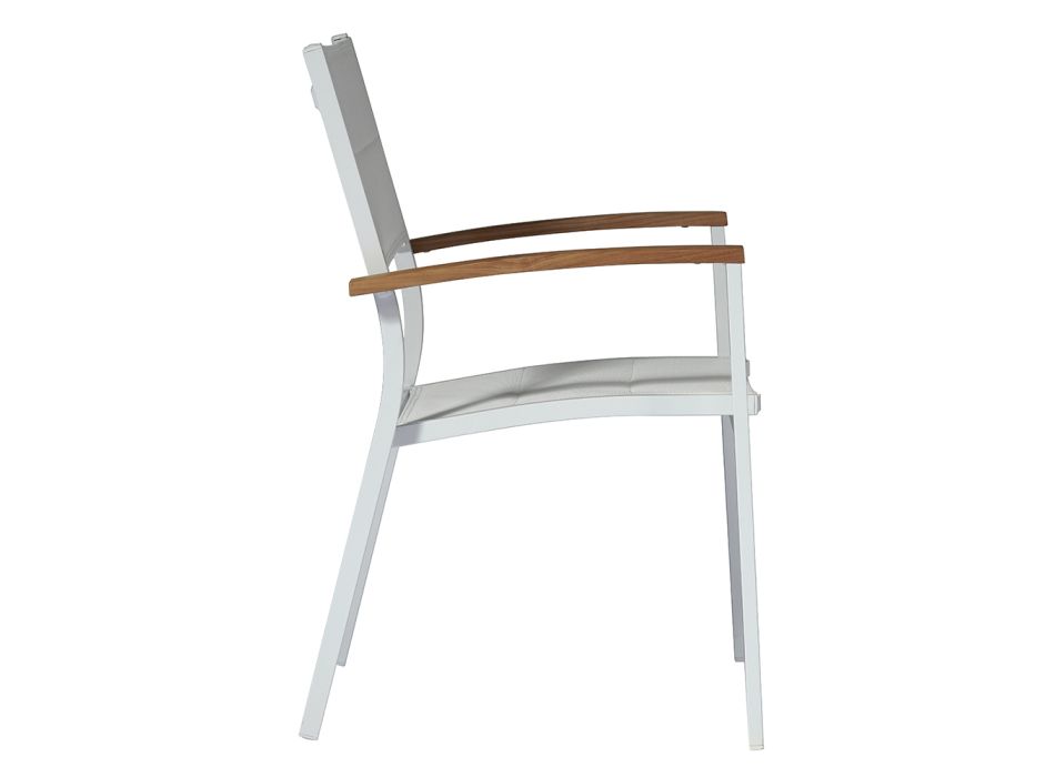 Stabelbar havestol i hvid aluminium med armlæn - Lyonel Viadurini