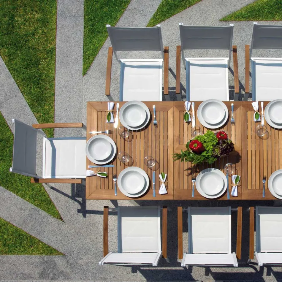 Stabelbar havestol i hvid aluminium med armlæn - Lyonel Viadurini