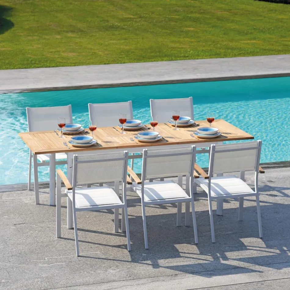 Stabelbar havestol i hvid aluminium med armlæn - Lyonel Viadurini