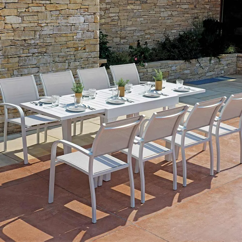 Stabelbar havestol i aluminium med designarmlæn - Gontran Viadurini