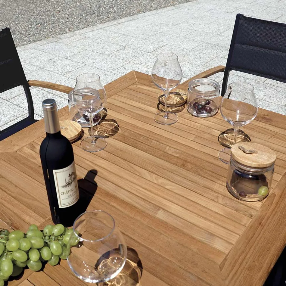 Stabelbar havestol i antracitgrå aluminium og teaktræ - Aidan Viadurini