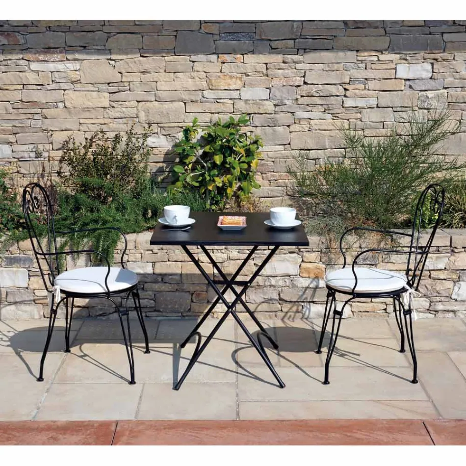 Havestol i sortmalet jern med stabelbar struktur - Nacim Viadurini