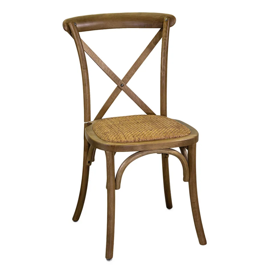 Stabelbar indendørs stol i birketræ og rattan-sæde - Barriera Viadurini