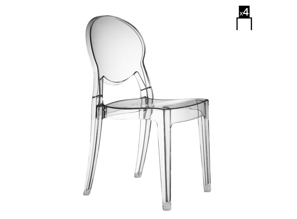 Indendørs eller udendørs stol i polykarbonat Made in Italy 4 stykker - Ice Viadurini