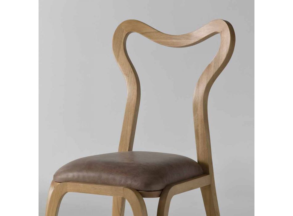 træ og læder spisestuestol moderne design, l.41xp.46 cm, Carol Viadurini
