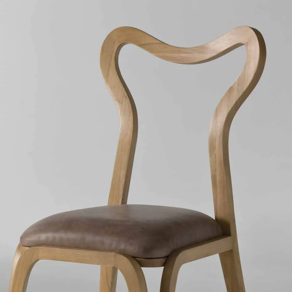 træ og læder spisestuestol moderne design, l.41xp.46 cm, Carol Viadurini