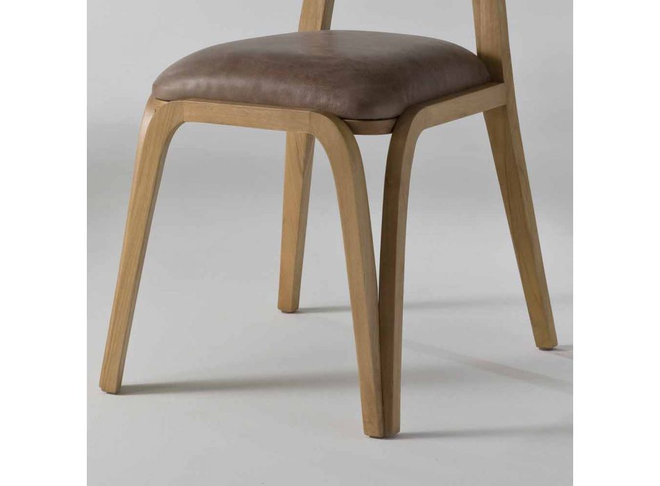 træ og læder spisestuestol moderne design, l.41xp.46 cm, Carol Viadurini