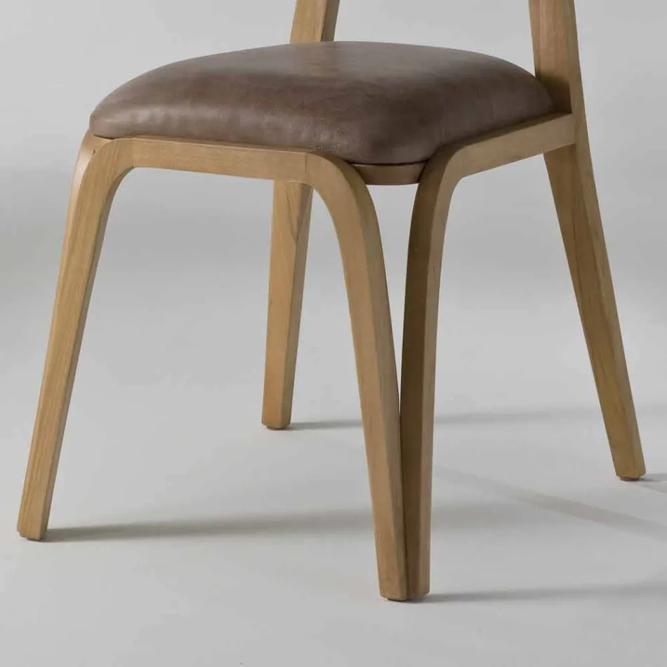 træ og læder spisestuestol moderne design, l.41xp.46 cm, Carol Viadurini