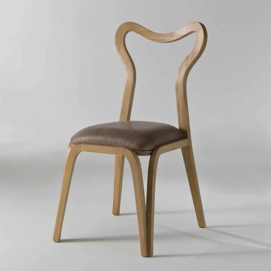 træ og læder spisestuestol moderne design, l.41xp.46 cm, Carol Viadurini