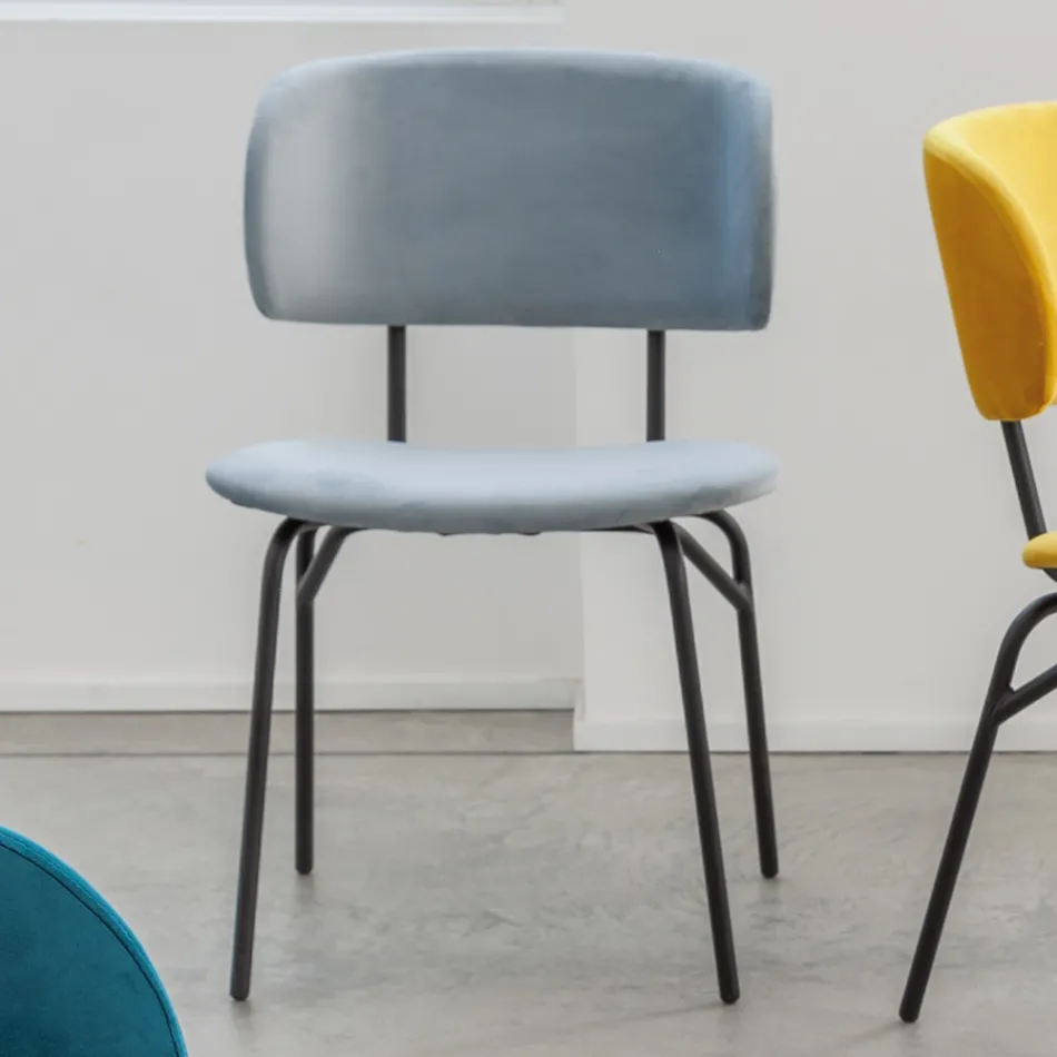 Spisestuestol i metal og pletfast fløjl, 2 stk - Valnerina Viadurini