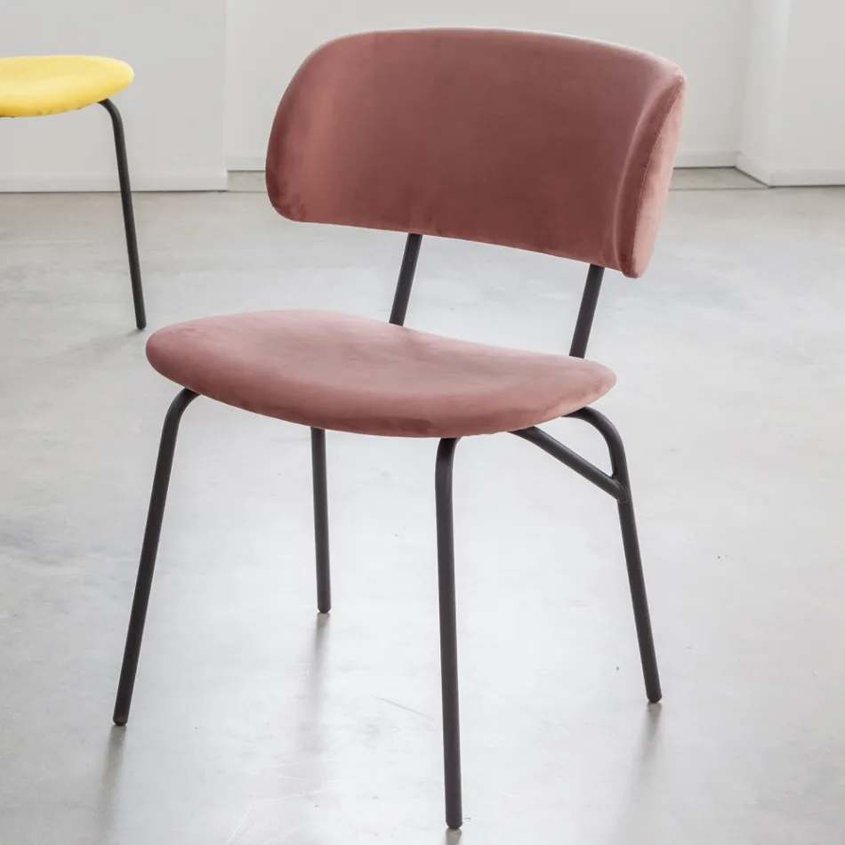 Spisestuestol i metal og pletfast fløjl, 2 stk - Valnerina Viadurini