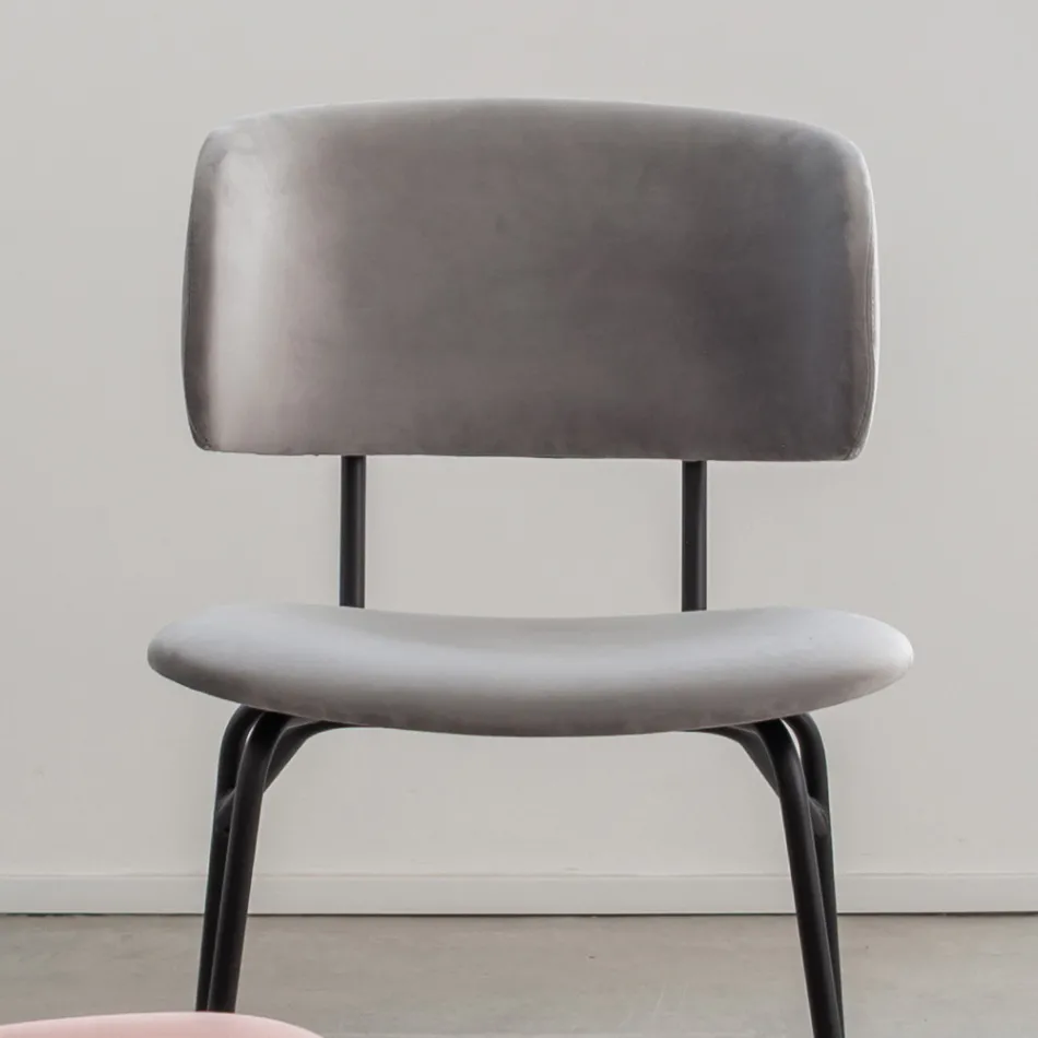 Spisestuestol i metal og pletfast fløjl, 2 stk - Valnerina Viadurini