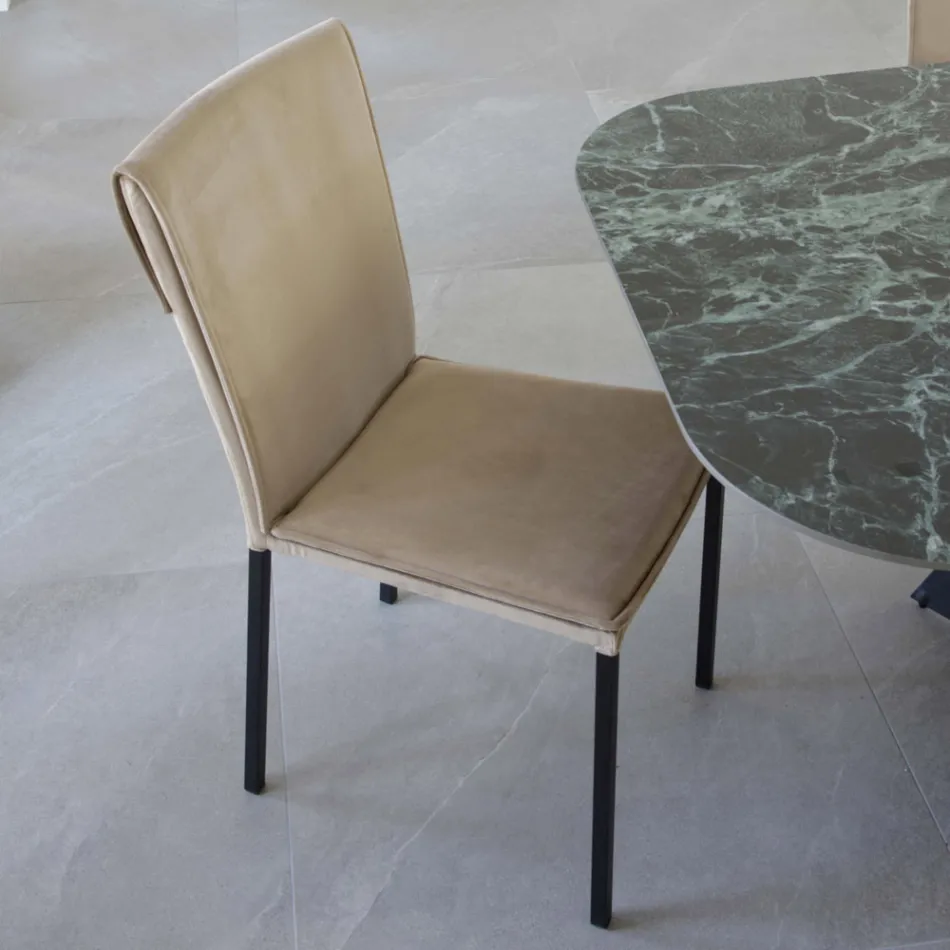 Stuestol i pletfast fløjl og sort struktur - Haroon Viadurini