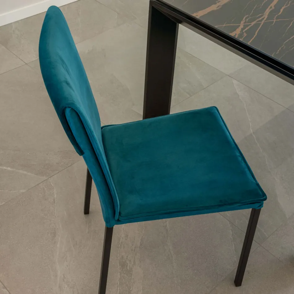 Stuestol i pletfast fløjl og sort struktur - Haroon Viadurini