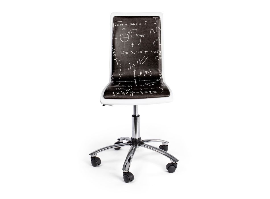 Drejelig kontorstol i stål og økolæder med tavletryk - Lollo Viadurini