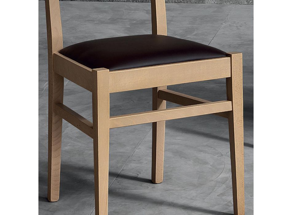 Design køkkenstol i bøgetræ og sæde i Ecoleather - Davina Viadurini