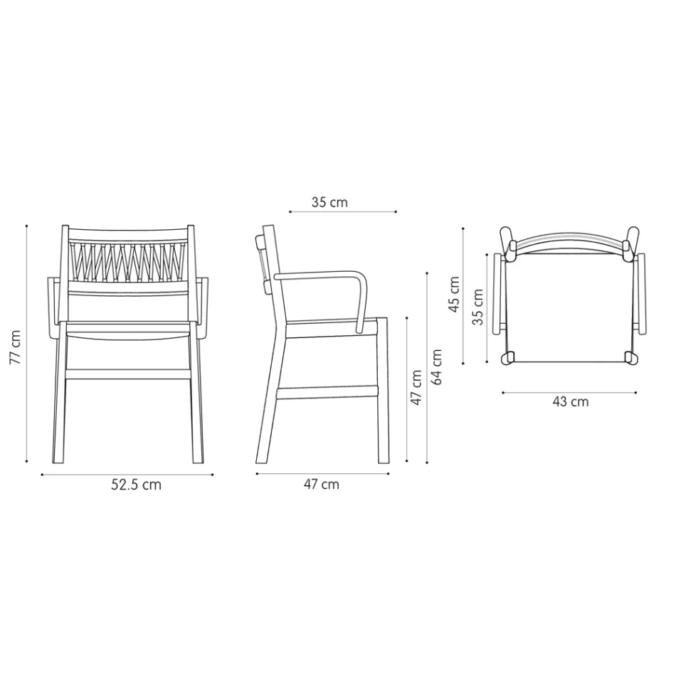 Luksusstol med armlæn i bleget bøg og reb Made in Italy - Nora Viadurini